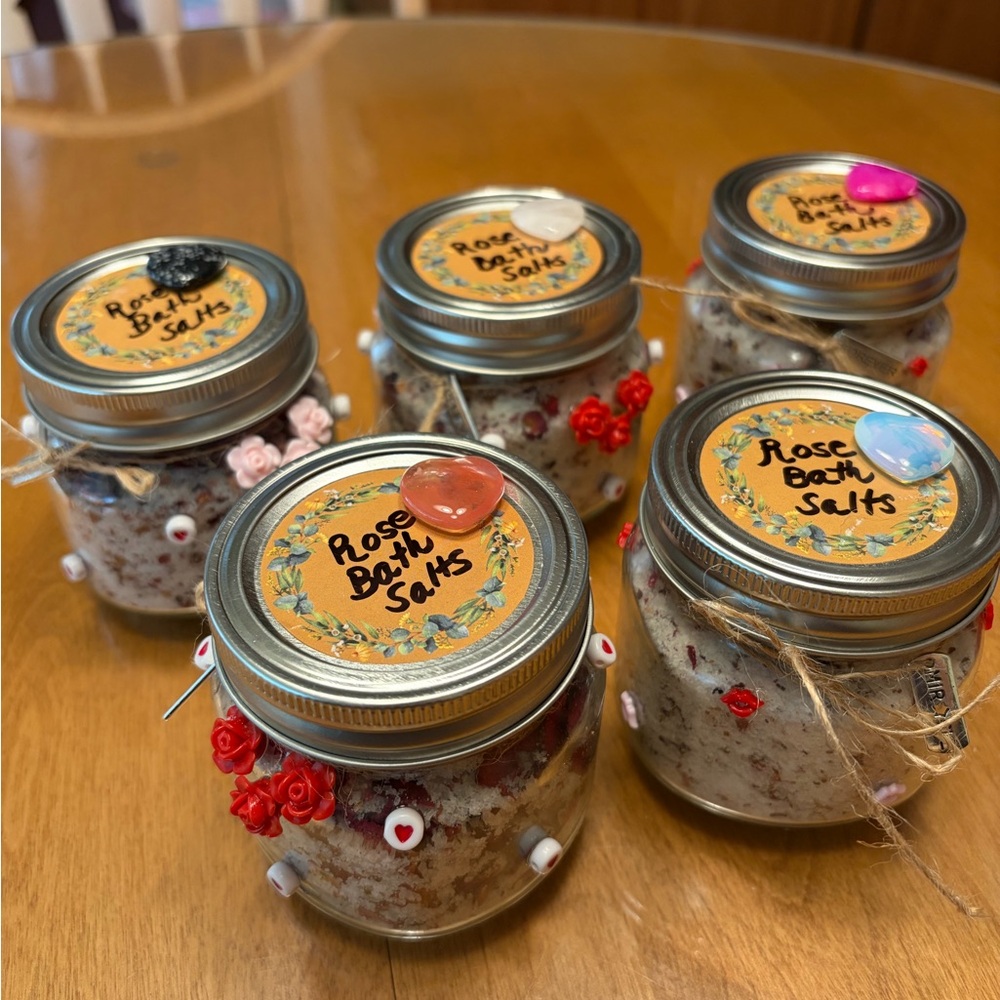 Homemade Rose Bath Salts with Decorative Jars